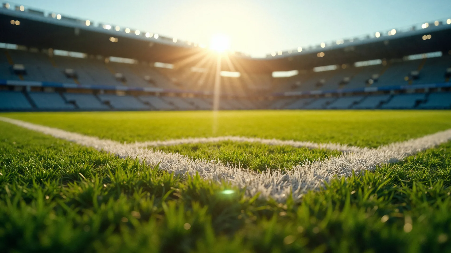 Natürlich gepflegter Stadionrasen mit präzisen Mähstreifen